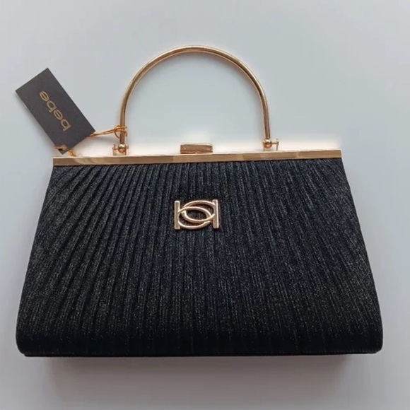 bebe Handbags - Bebe Black Clutch with Gold Accents